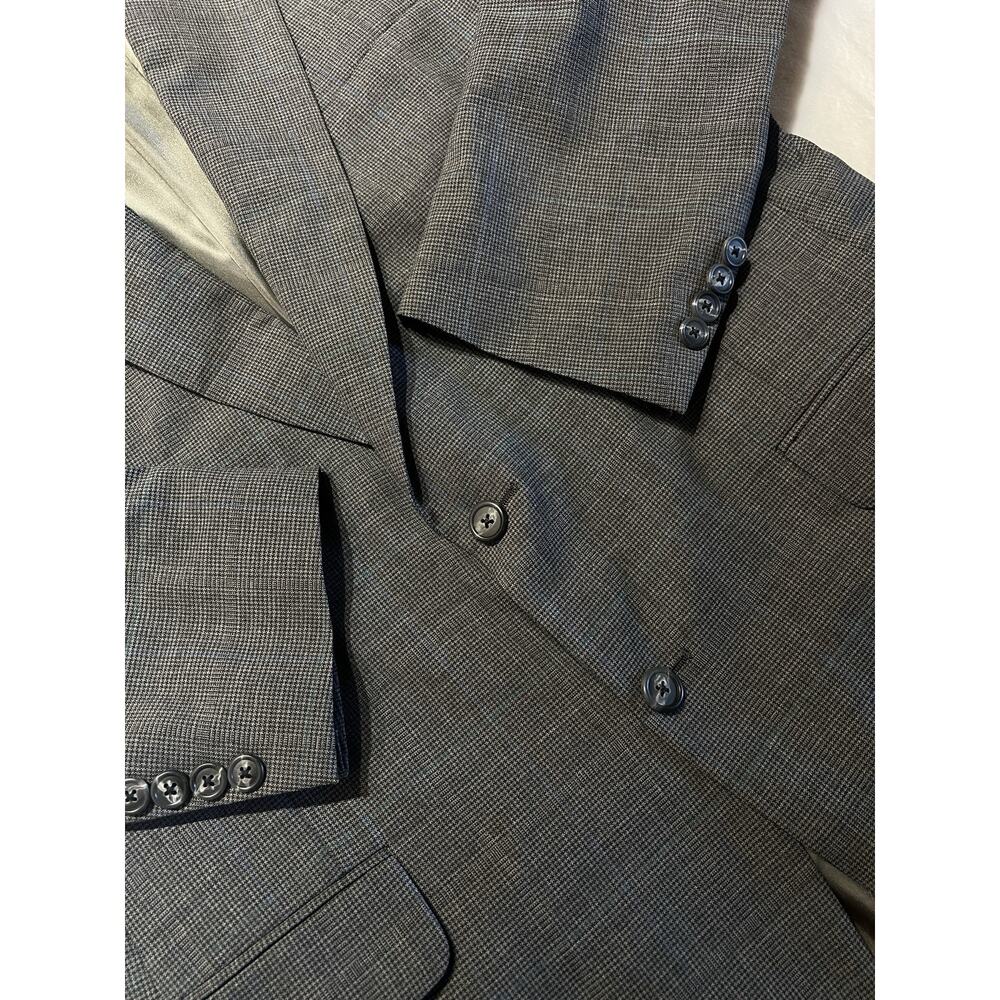 Flaws Vtg Burberry's 40L Gray Puppytooth Subtle Blue Plaid Blazer - Picture 8 of 16